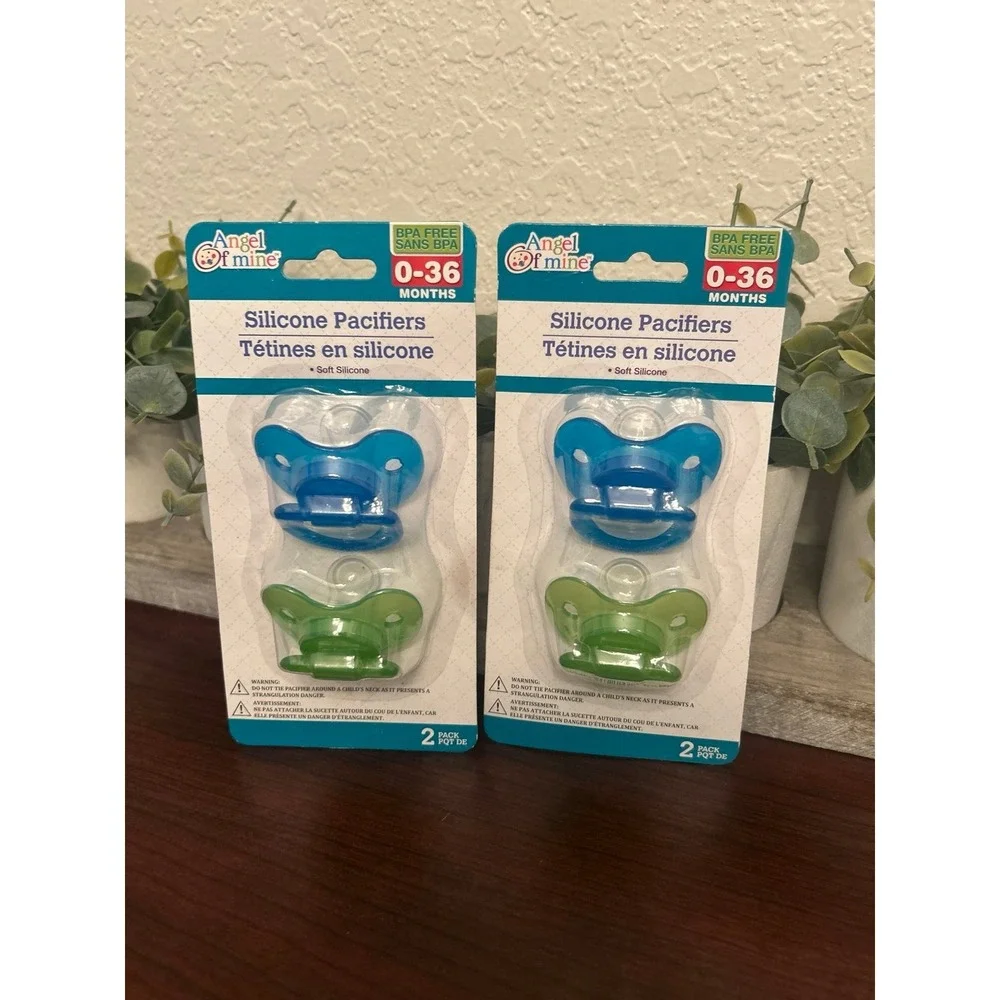 Angel of Mine brand silicone pacifiers in a 2-pack 4 total